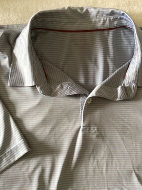 Mens Michael Rouen Lt. Blue with Brown Pin Stripes S/S Golf Shirt Size XL
